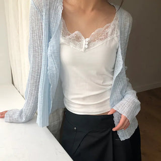 Maylin Lace V-Neck See-Through Cardigan