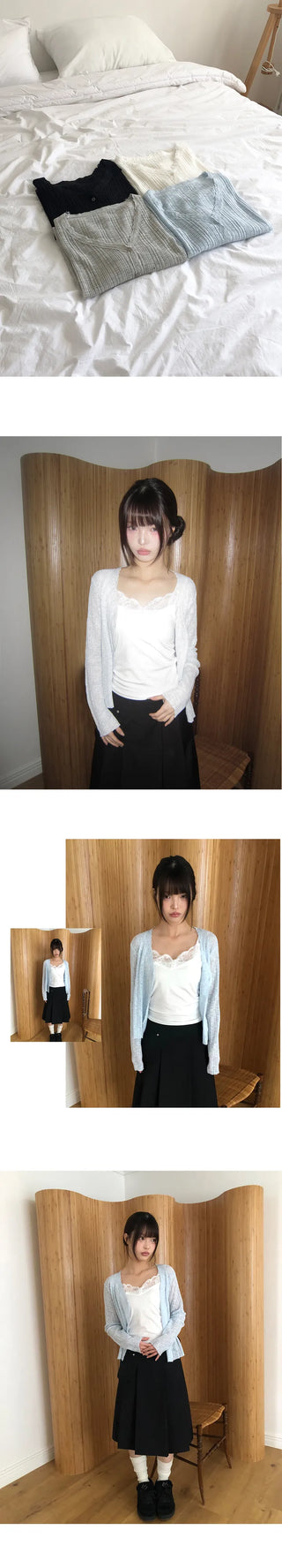 Maylin Lace V-Neck See-Through Cardigan