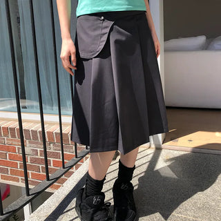 Stainless Steel Pleated Belted Midi Skirt Set