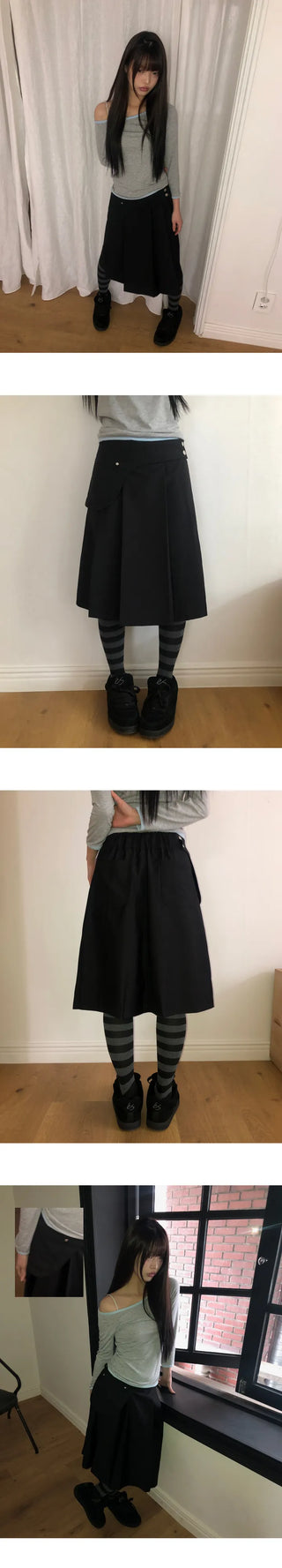 Stainless Steel Pleated Belted Midi Skirt Set