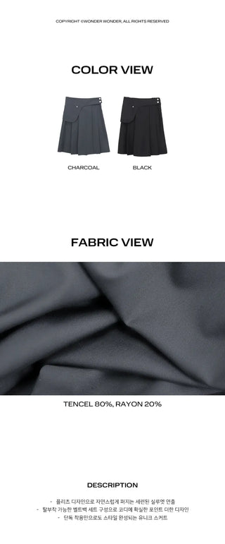 Stainless Steel Pleated Belted Midi Skirt Set