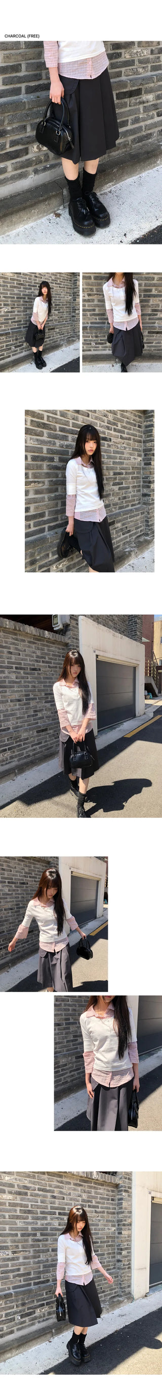 Stainless Steel Pleated Belted Midi Skirt Set