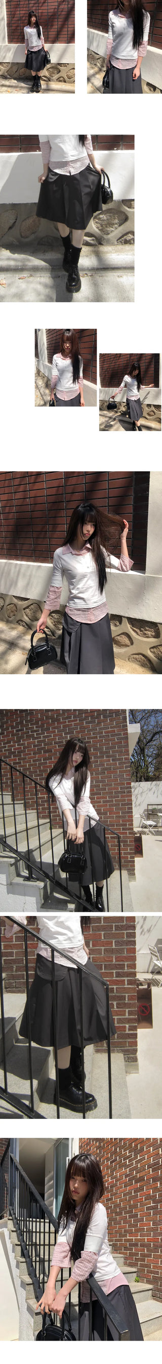 Stainless Steel Pleated Belted Midi Skirt Set