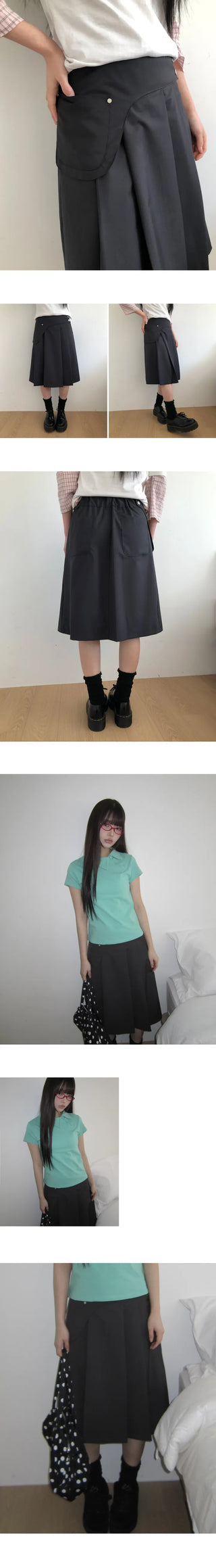 Stainless Steel Pleated Belted Midi Skirt Set