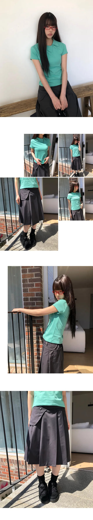 Stainless Steel Pleated Belted Midi Skirt Set