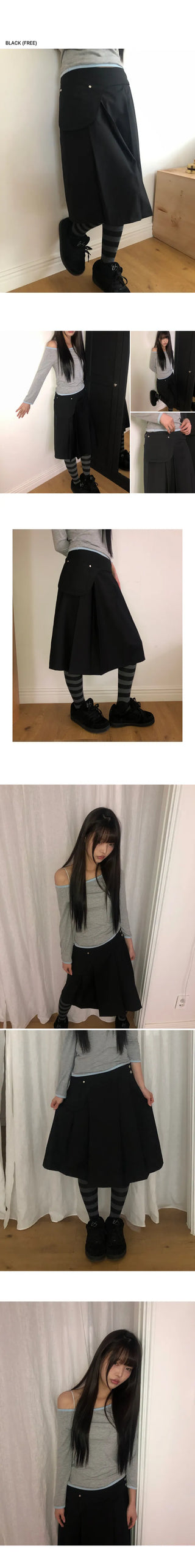 Stainless Steel Pleated Belted Midi Skirt Set