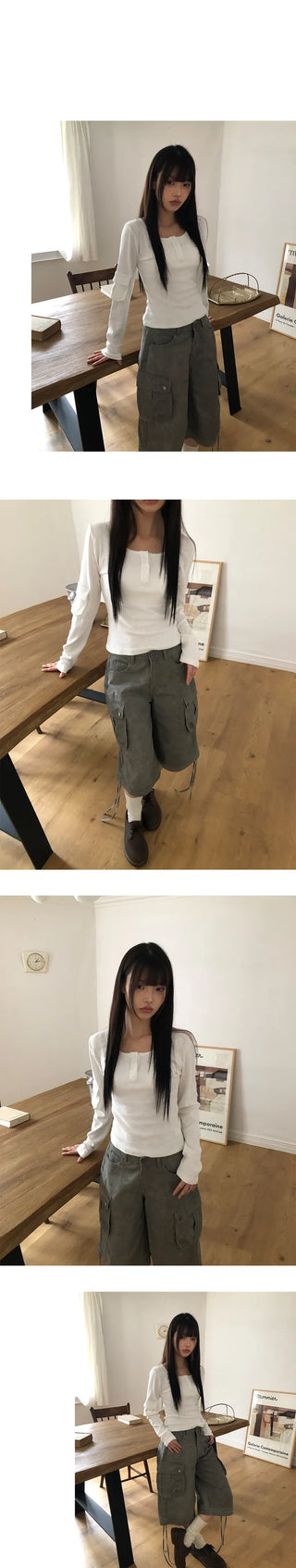 Muite U-Neck Pocket Long Sleeve T-Shirt