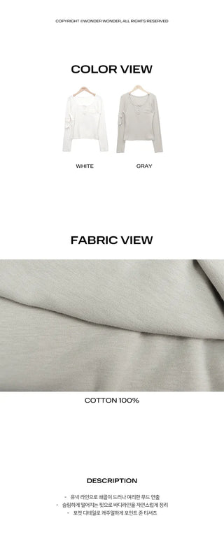 Muite U-Neck Pocket Long Sleeve T-Shirt