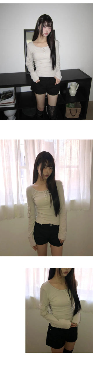 Muite U-Neck Pocket Long Sleeve T-Shirt