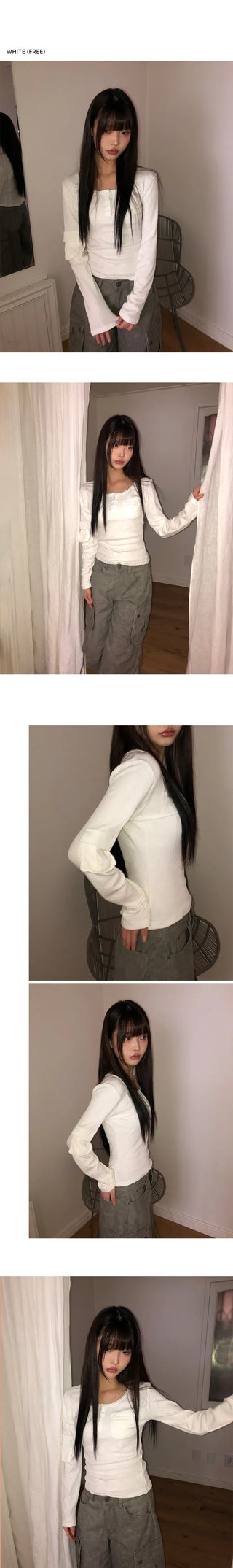 Muite U-Neck Pocket Long Sleeve T-Shirt