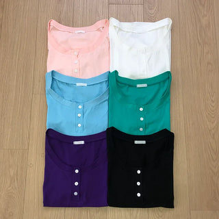 Viet Button Point Color Short Sleeve T-shirt