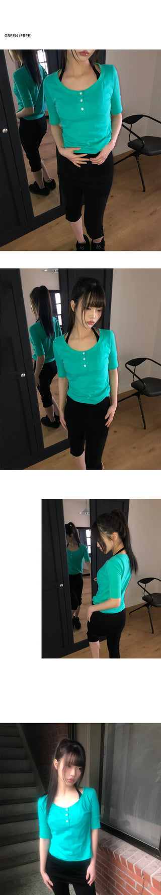 Viet Button Point Color Short Sleeve T-shirt