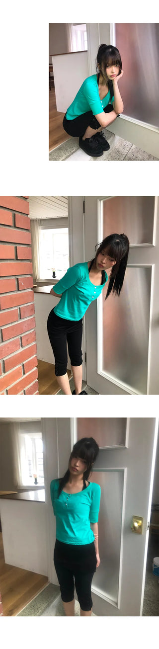 Viet Button Point Color Short Sleeve T-shirt