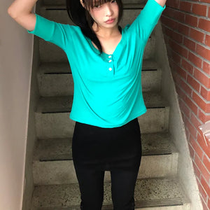 Viet Button Point Color Short Sleeve T-shirt