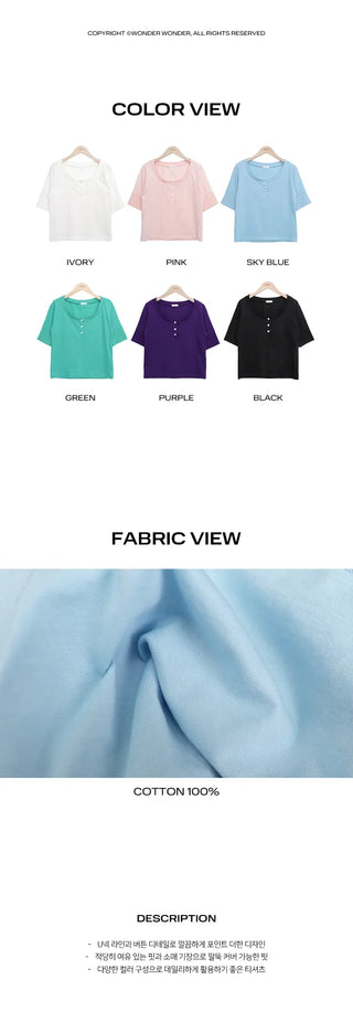 Viet Button Point Color Short Sleeve T-shirt