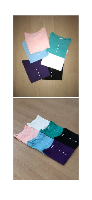 Viet Button Point Color Short Sleeve T-shirt