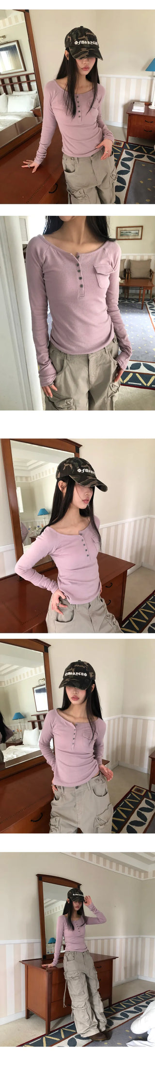 Soren Pocket Off-Shoulder Long Sleeve T-shirt