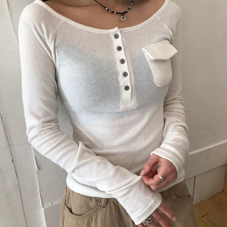 Soren Pocket Off-Shoulder Long Sleeve T-shirt