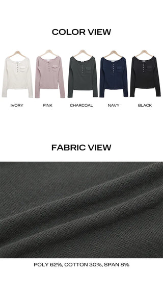 Soren Pocket Off-Shoulder Long Sleeve T-shirt