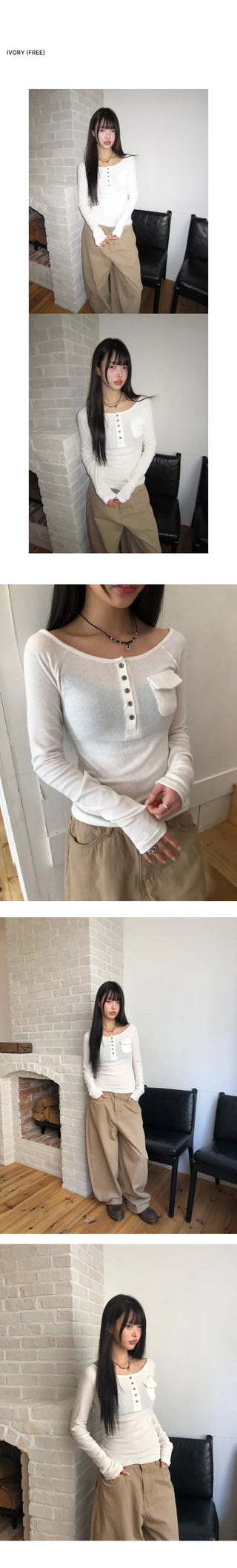 Soren Pocket Off-Shoulder Long Sleeve T-shirt
