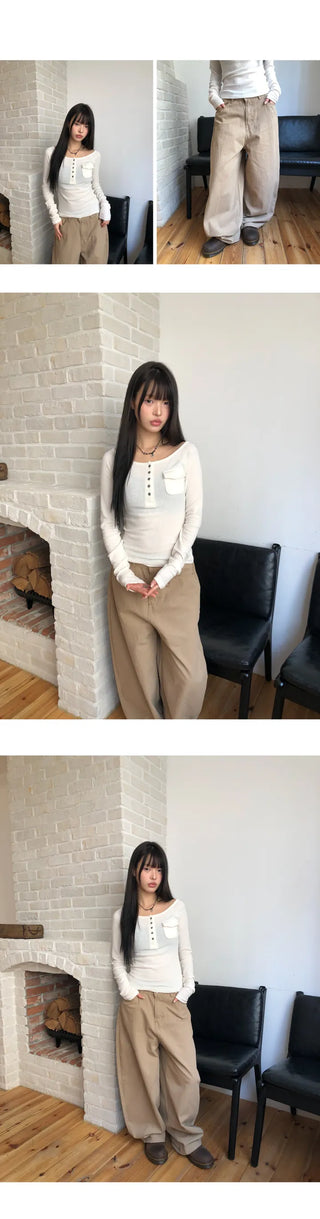 Soren Pocket Off-Shoulder Long Sleeve T-shirt