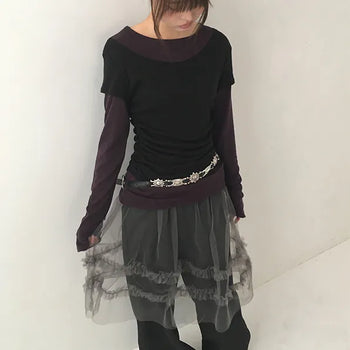 Sabun Tulle Skirt Layered Fleece-Lined Skirt Pants