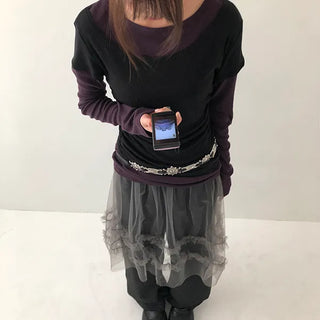 Sabun Tulle Skirt Layered Fleece-Lined Skirt Pants