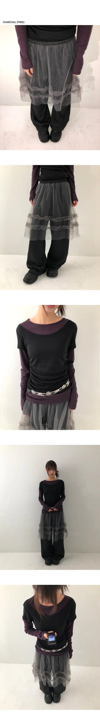 Sabun Tulle Skirt Layered Fleece-Lined Skirt Pants