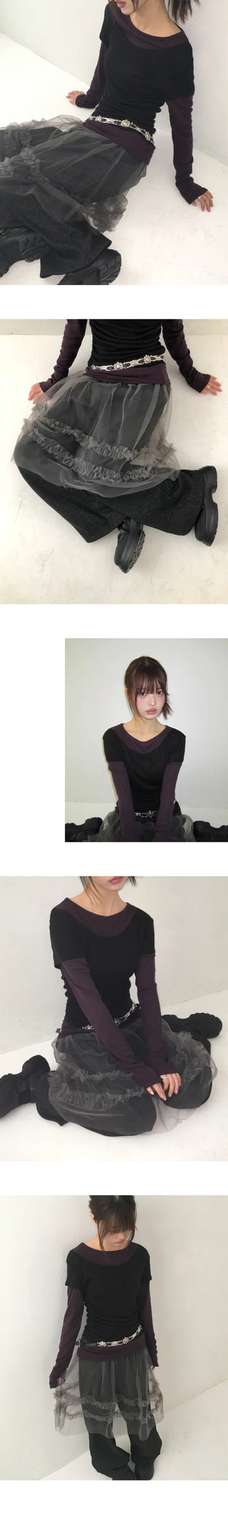 Sabun Tulle Skirt Layered Fleece-Lined Skirt Pants