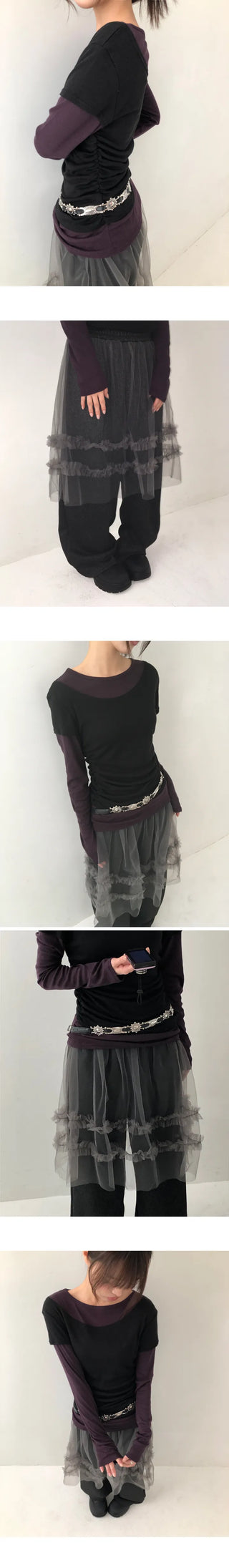 Sabun Tulle Skirt Layered Fleece-Lined Skirt Pants