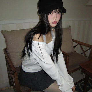 Hamin Halter Waffle Off-Shoulder Sweatshirt