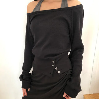 Hamin Halter Waffle Off-Shoulder Sweatshirt