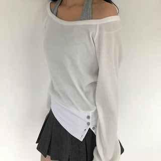Hamin Halter Waffle Off-Shoulder Sweatshirt