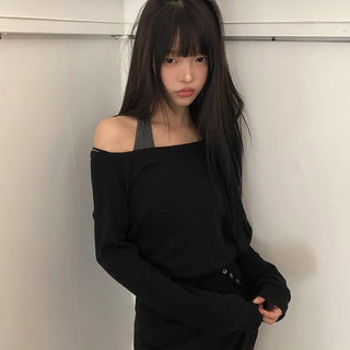 Hamin Halter Waffle Off-Shoulder Sweatshirt