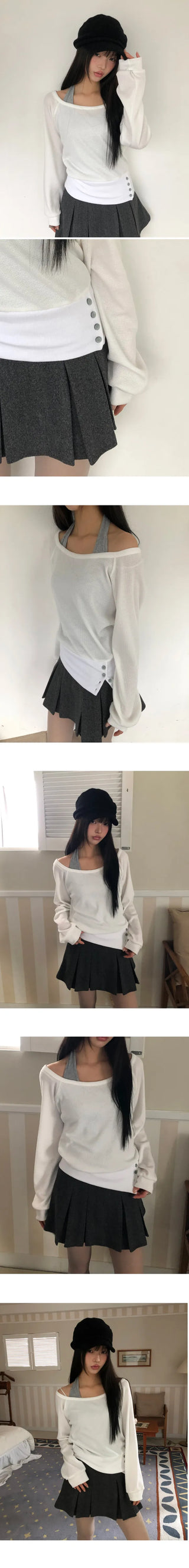 Hamin Halter Waffle Off-Shoulder Sweatshirt