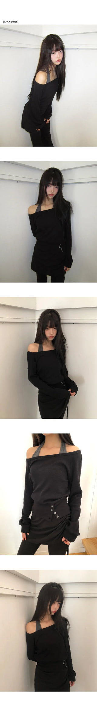 Hamin Halter Waffle Off-Shoulder Sweatshirt