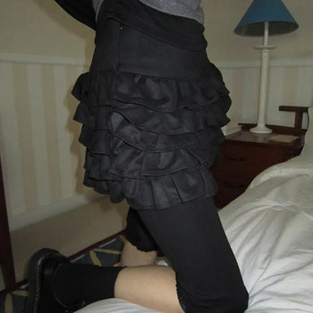 Muen Frill Suede Tiered Mini Skirt