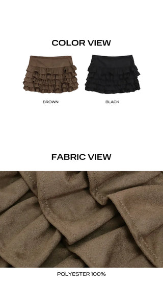Muen Frill Suede Tiered Mini Skirt