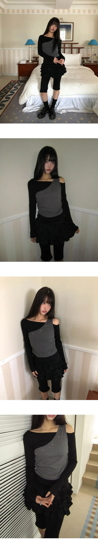Muen Frill Suede Tiered Mini Skirt