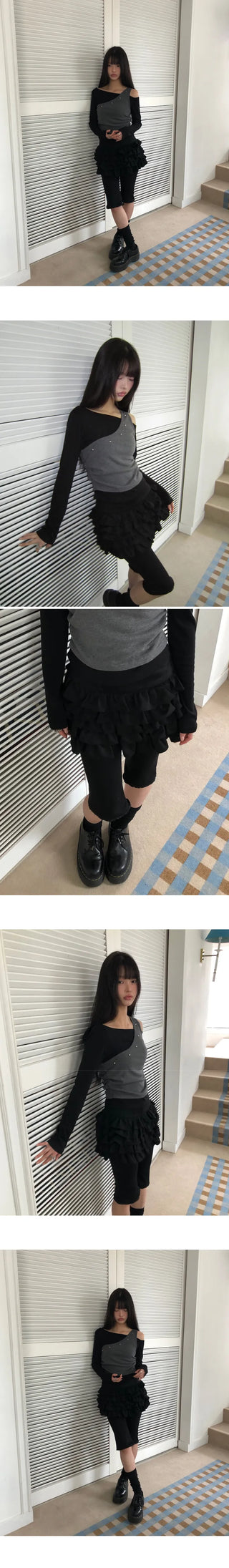 Muen Frill Suede Tiered Mini Skirt