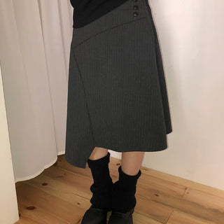 Annyu Asymmetrical Button Midi Skirt
