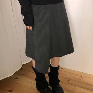 Annyu Asymmetrical Button Midi Skirt