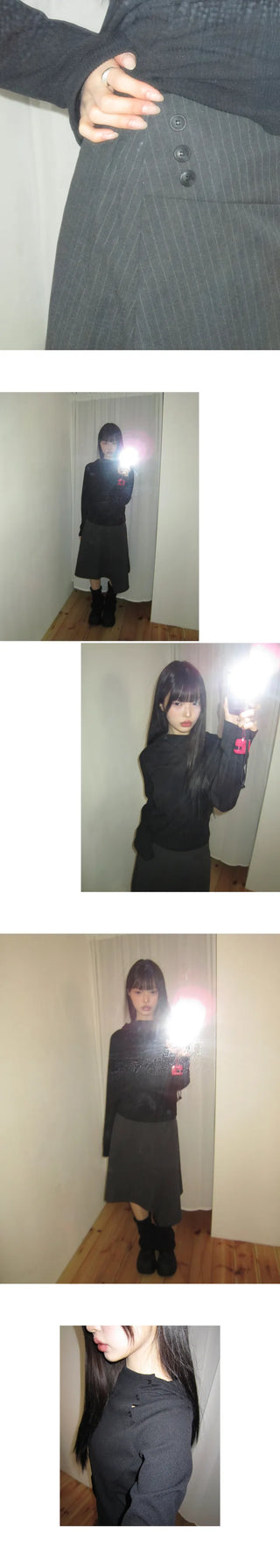 Annyu Asymmetrical Button Midi Skirt