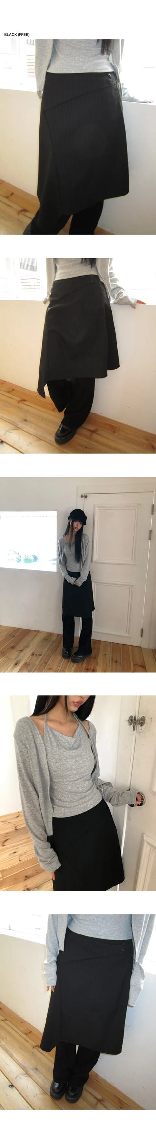 Annyu Asymmetrical Button Midi Skirt
