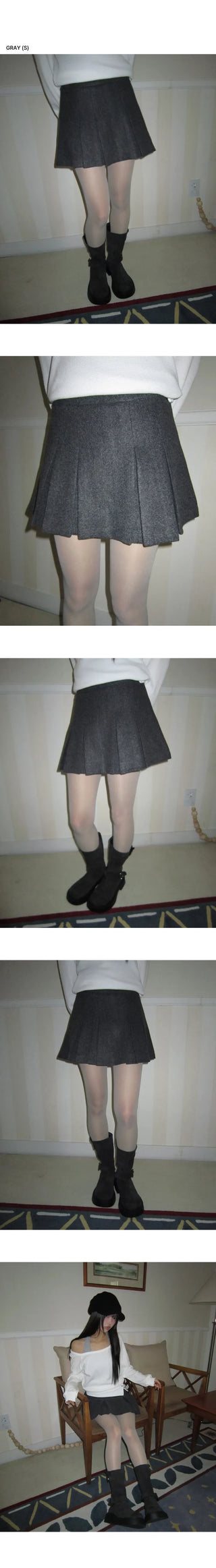 Elon Wool Pleated Mini Skirt