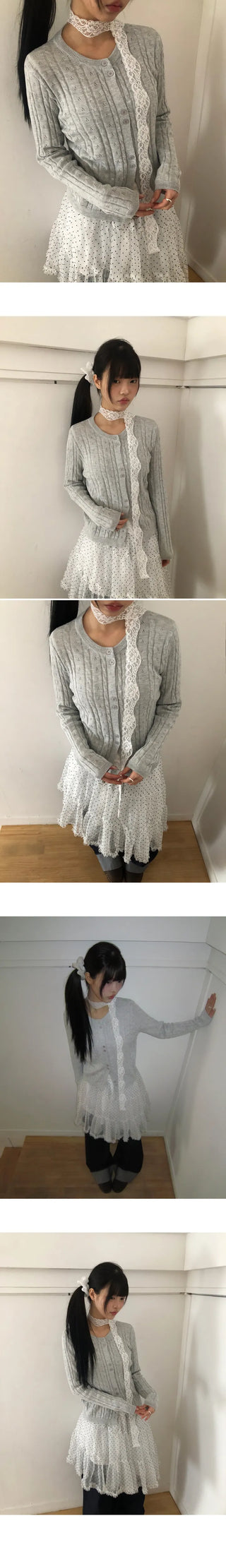 Kimen Lace Fleece-lined Crop Long Sleeve T-shirt