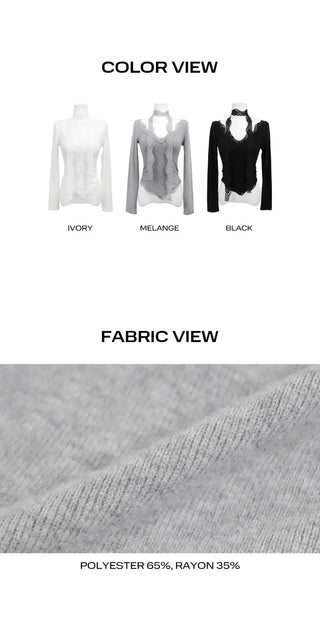Kimen Lace Fleece-lined Crop Long Sleeve T-shirt