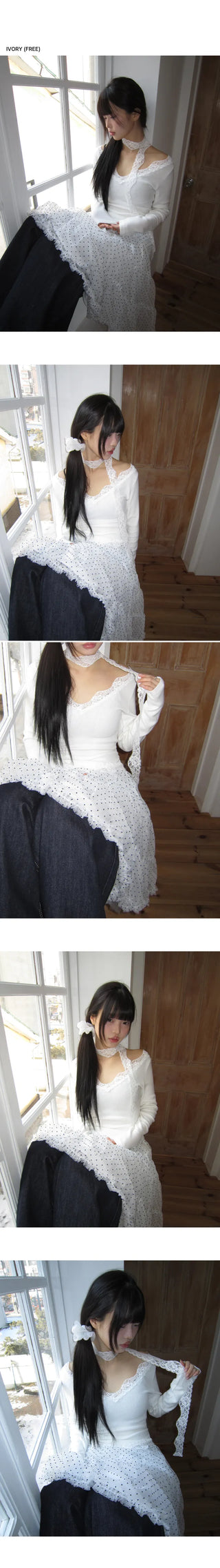 Kimen Lace Fleece-lined Crop Long Sleeve T-shirt