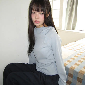 Tern High-Neck Hooded Button Long-Sleeve T-Shirt