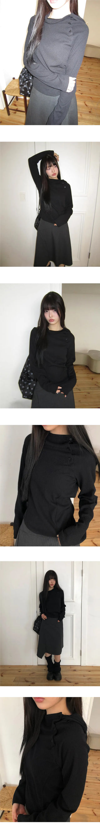 Tern High-Neck Hooded Button Long-Sleeve T-Shirt